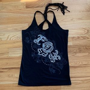 Rare Fox Racing Racerback BMX tank studded tattoo design black top shirt